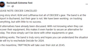 Concertul trupei DEICIDE anulat la Rockstadt Extreme Fest de la Râșnov. Echipamentele, pierdute de companiile aeriene