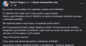 FC Brașov a ajuns la mila oamenilor. Dragoș David, noul președinte al echipei de fotbal: „Dați 10 lei pentru tinerei”
