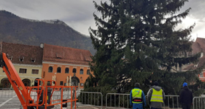 A început împodobirea bradului de Crăciun din Piața Sfatului (FOTO)
