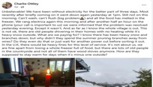 Charlie Ottley, revoltat după trei zile fără curent în plină iarnă. ”În Marea Britanie ar fi amenzi mari pentru asemenea servicii” 1 ottley electrica