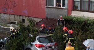 Vremea severă face ravagii în Brașov! Copaci căzuți peste mașini și pe carosabil, garaje inundate