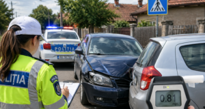 Beată criță la volan, în plină zi! O șoferiță de 28 de ani a intrat într-o mașină parcată pe o stradă din Racoș