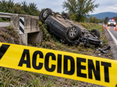 Accident grav între Sâmbăta de Sus și Lisa! Mașină izbită de un cap de pod și răsturnată. Trei persoane au fost rănite