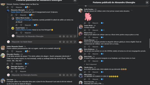 Brașovenii s-au săturat de USR! Din cele 50 de comentarii de pe pagina consilierului Gheorghe doar două sunt pozitive. Culmea, era o postare despre fostul primar Allen Coliban! 3 POSATRE USR COMENTARII