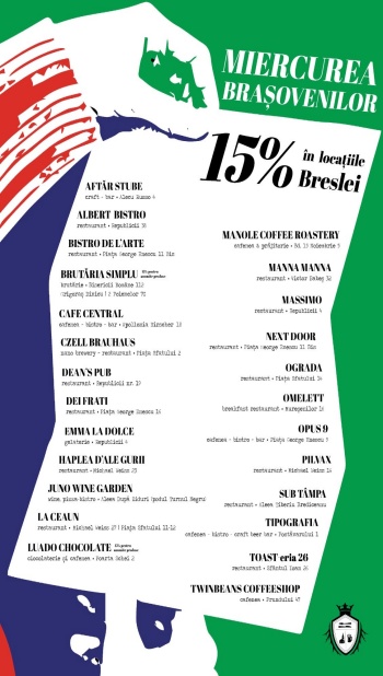 Brașovenii au parte de 15% reducere la nota de plată, în fiecare miercuri. Vezi lista restaurantelor! 1 miercurea brasovenilor